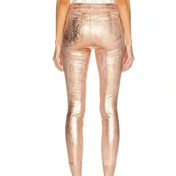 L'AGENCE Margot High Rise Skinny in Petal & Light Rose Gold Foil Sz 25 - Picture 5 of 12